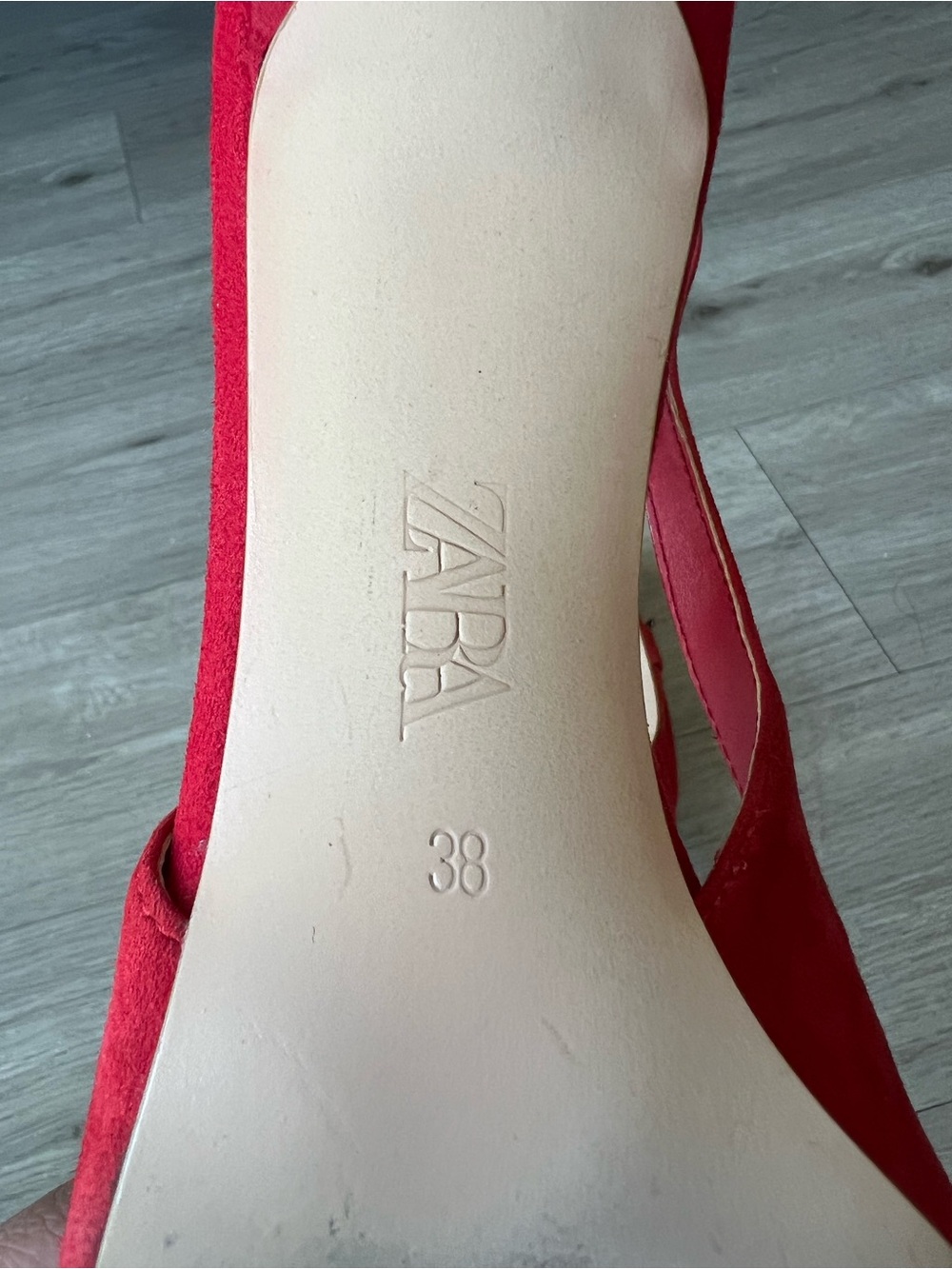 Zara Red Suede Rhinestone Buckle Pointy Toe Sling Backs Sz 38 - Picture 9 of 9